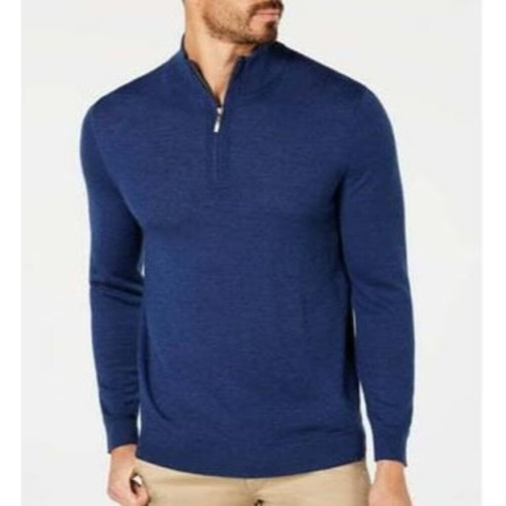 NEW! Club Room Crew Neck 1/4 Zip Navy Blue Knit Sweater Pull Over Men's XXL